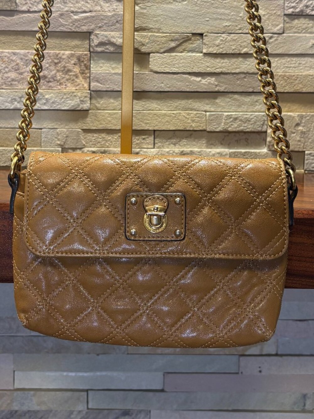 RARE Marc Jacobs Lambskin Quilted Single Flap Crossbody Bag - Tan